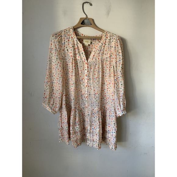 Maeve Tops - Maeve Womens Shirt Small Boho Tiered Geometric Cottage Button Up Tunic Peasant